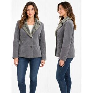 EUC faux fur women's grey warm winter coat jacket L/XL